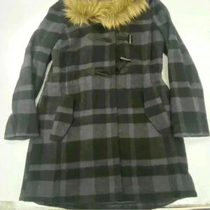 Vintage LL Bean Bellandi Italy Blue/Black  Wool Blend Coat Toggle Snap Med Reg.